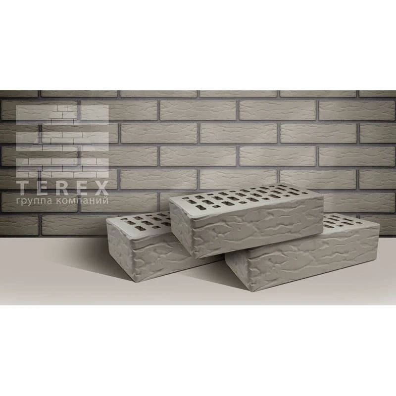 Кирпич облицовочный серый одинарный 1 NF Рустик Терекс