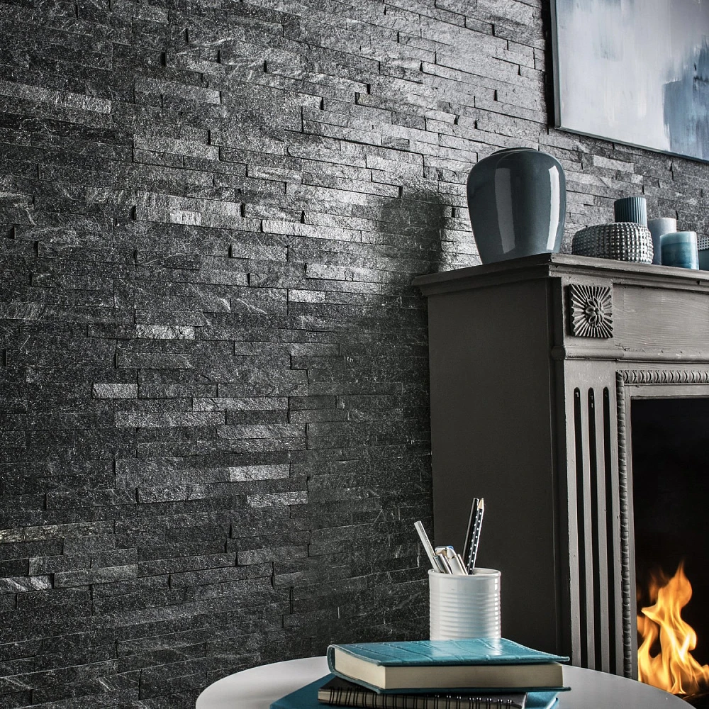 3D панель из натурального камня Кварцит Чёрный Неоклассик Pharaon