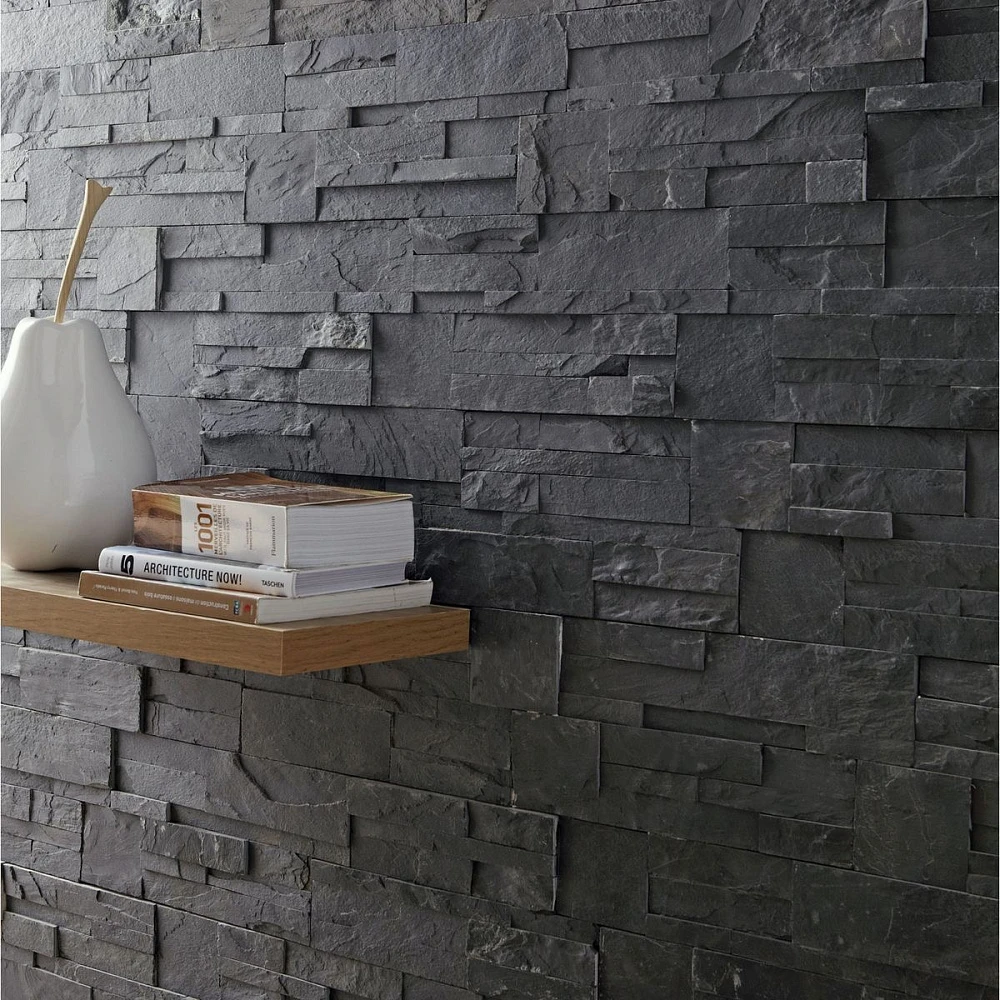 3D панель из натурального камня Сланец Чёрный Модерн Pharaon