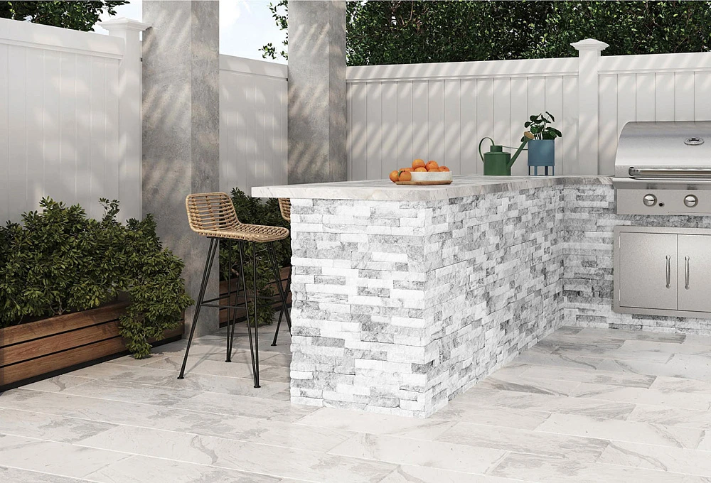 3D панель из натурального камня Кварцит Бело-серый Классик Pharaon