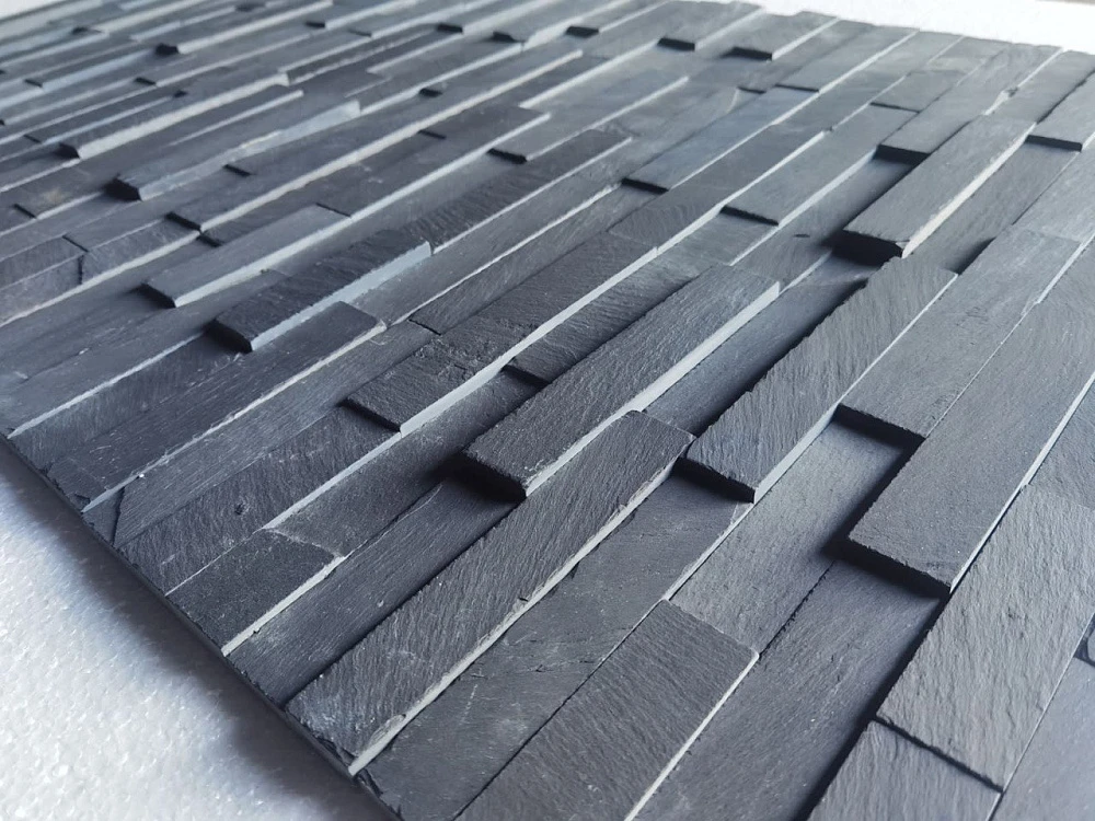 3D панель из натурального камня Сланец Чёрный Классик Pharaon