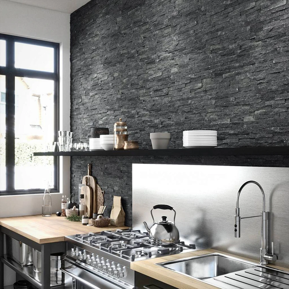 3D панель из натурального камня Кварцит Чёрный Классик Pharaon