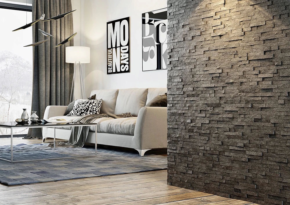 3D панель из натурального камня Кварцит Чёрный Неоклассик Pharaon