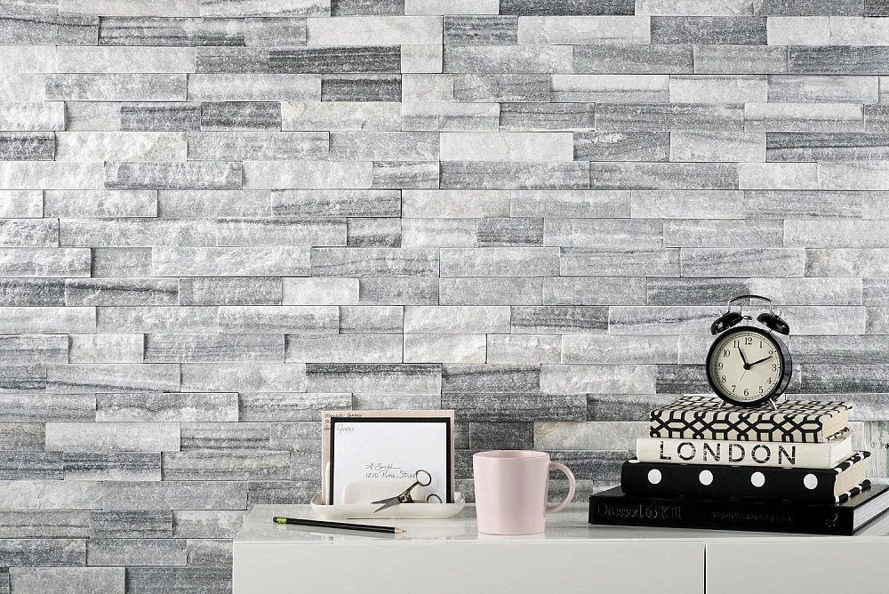 3D панель из натурального камня Кварцит Бело-серый Неоклассик Pharaon