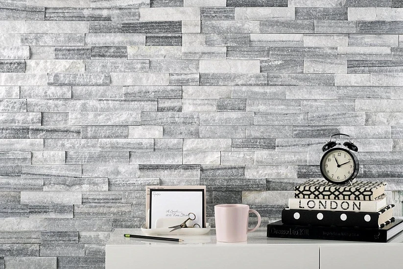 3D панель из натурального камня Кварцит Бело-серый Неоклассик Pharaon