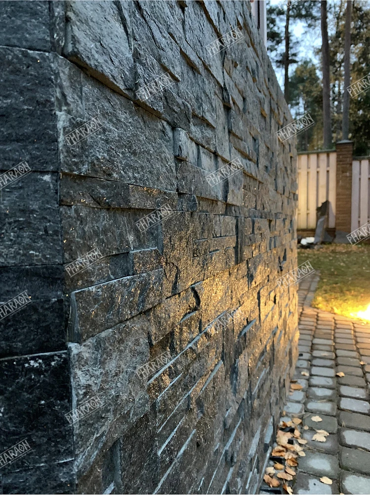 3D панель из натурального камня Кварцит Чёрный Модерн Pharaon