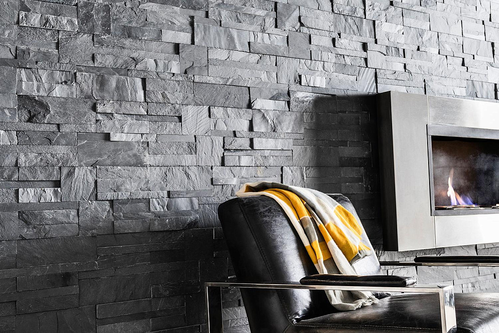 3D панель из натурального камня Сланец Чёрный Модерн Pharaon