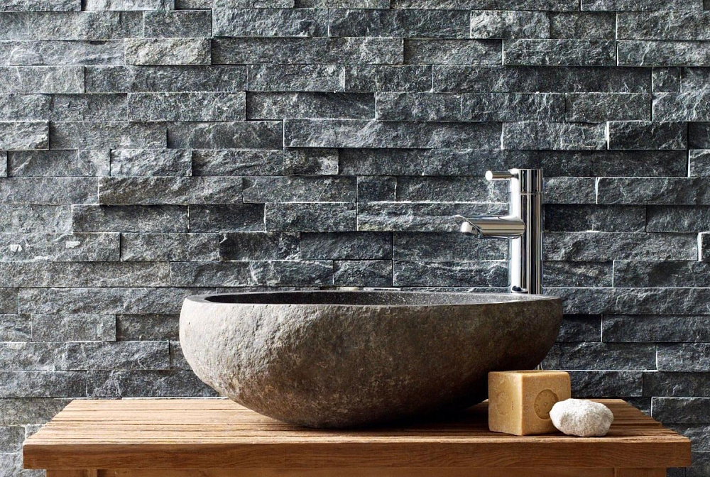 3D панель из натурального камня Кварцит Чёрный Классик Pharaon