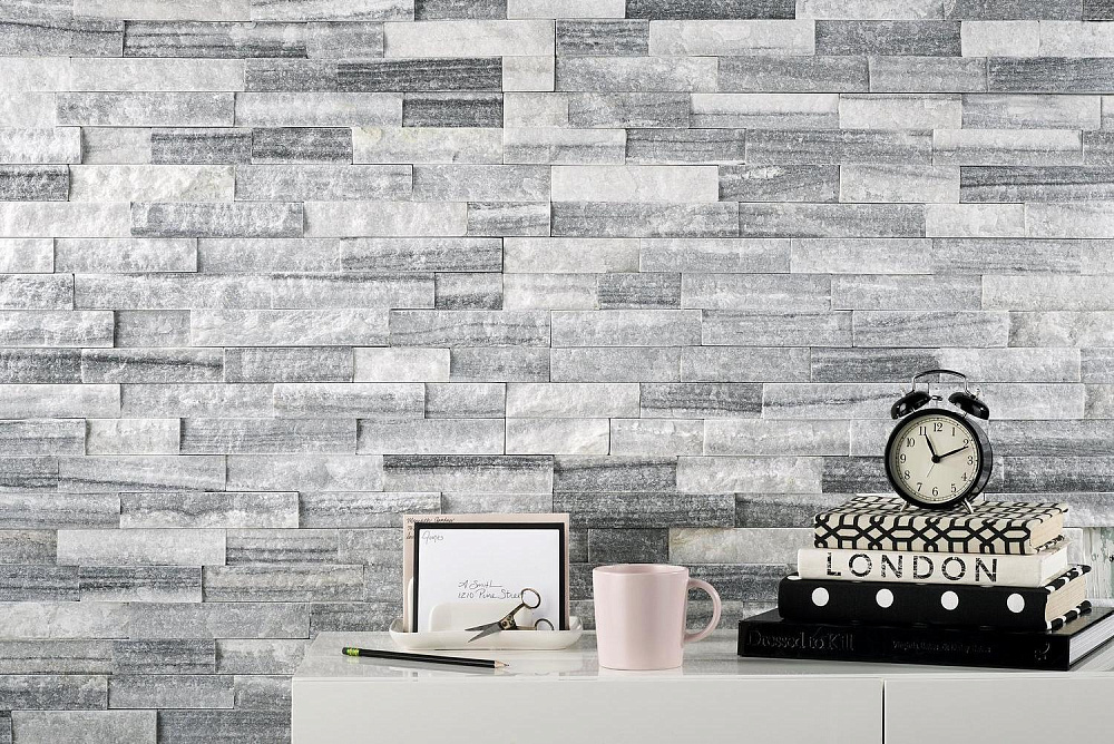 3D панель из натурального камня Кварцит Бело-серый Неоклассик Pharaon