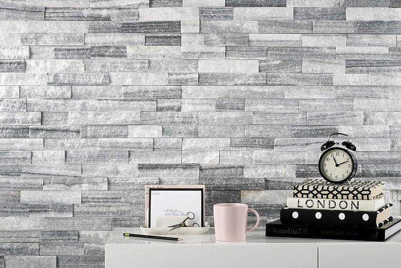 3D панель из натурального камня Кварцит Бело-серый Неоклассик Pharaon